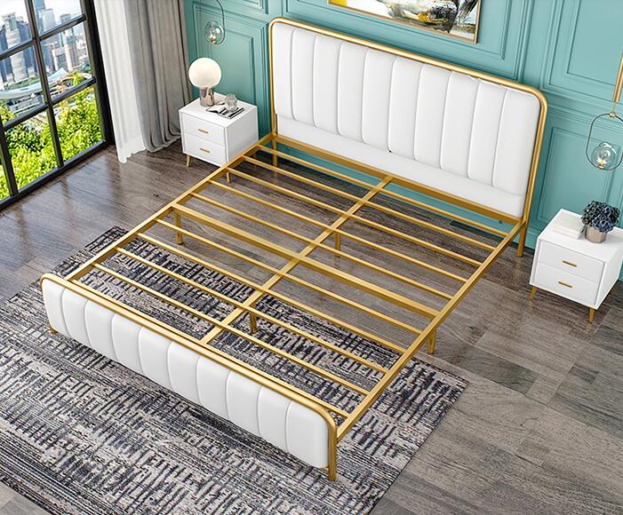 Metal Wrought Iron Leather Bed and Frame