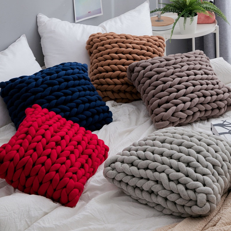 Braided Nordic Wool Pillow Handmade Knitting Cushions