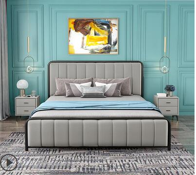 Metal Wrought Iron Leather Bed and Frame