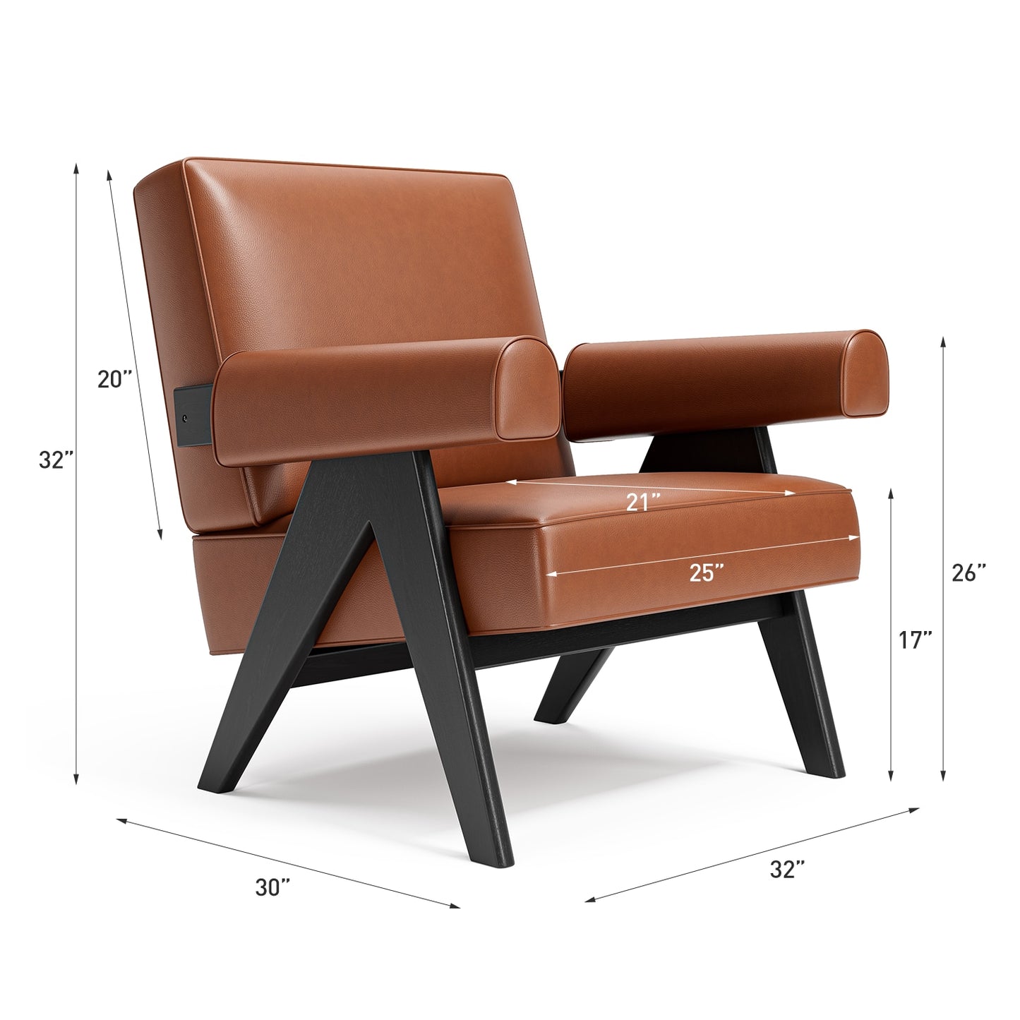 Leather Frame Lounge Armchair or Reading Chair for Living Room or Bedroom