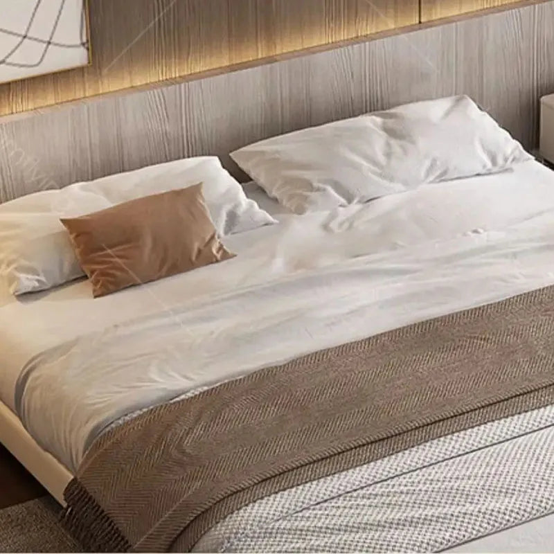 A Nordic Square King Size Luxury Bed in Fabric and Wood