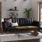 Convertible Black Leather Ribbed Tufted Upholstered Backrest Sofa