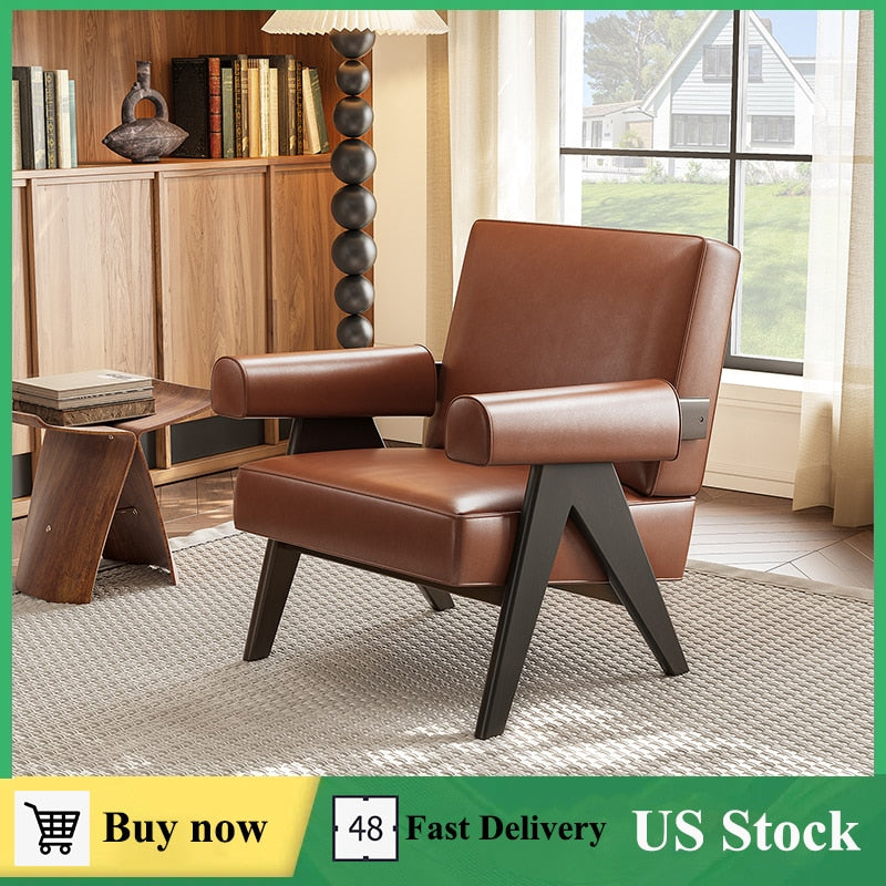 Leather Frame Lounge Armchair or Reading Chair for Living Room or Bedroom