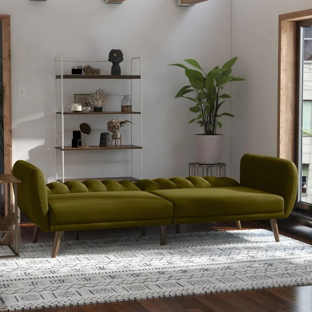 Green Sofa Futon with Wooden Legs