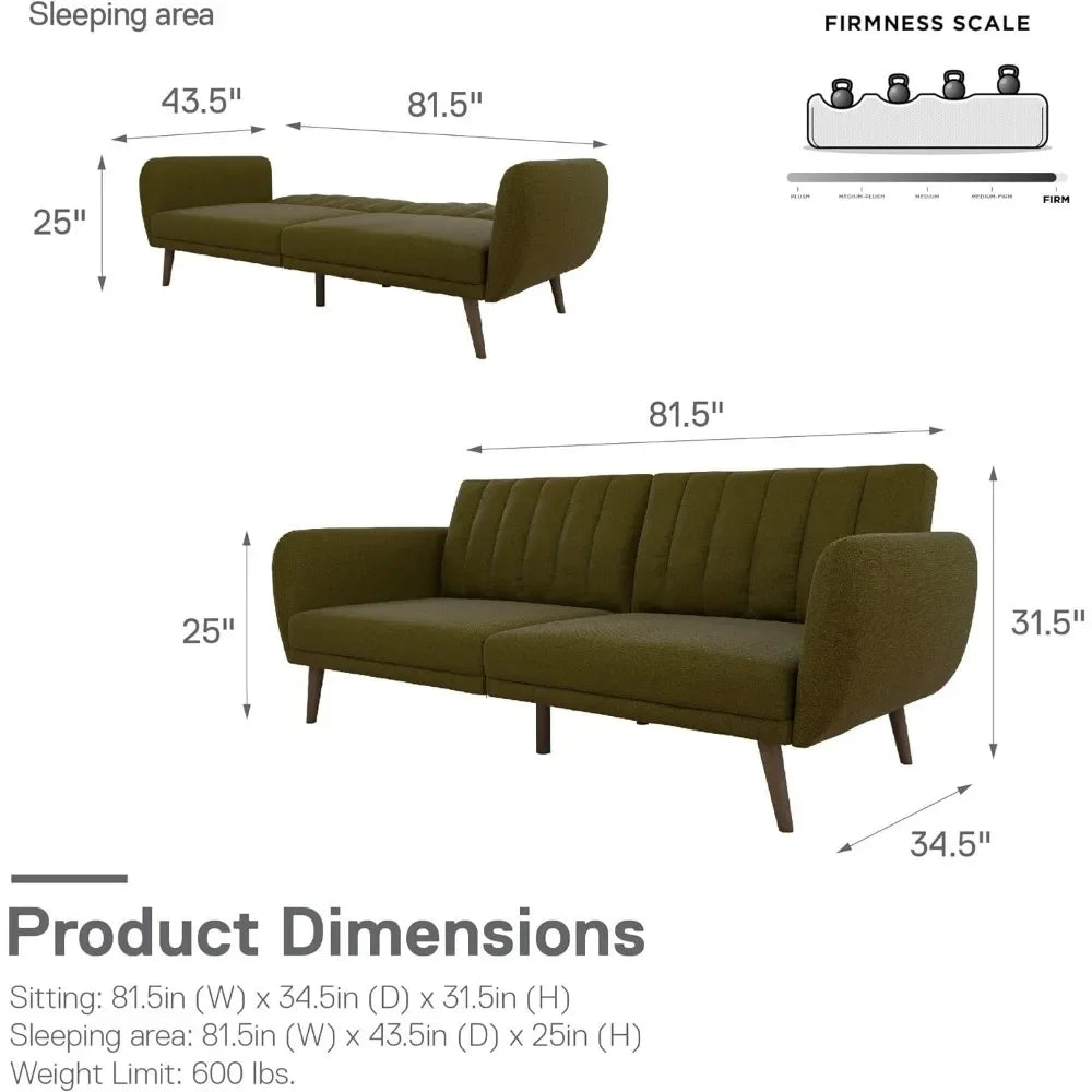 Green Sofa Futon with Wooden Legs