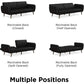 Convertible Black Leather Ribbed Tufted Upholstered Backrest Sofa