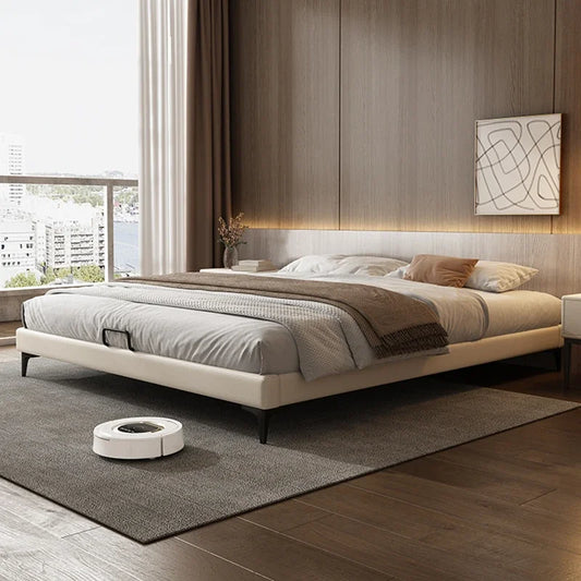 A Nordic Square King Size Luxury Bed in Fabric and Wood