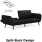 Convertible Black Leather Ribbed Tufted Upholstered Backrest Sofa