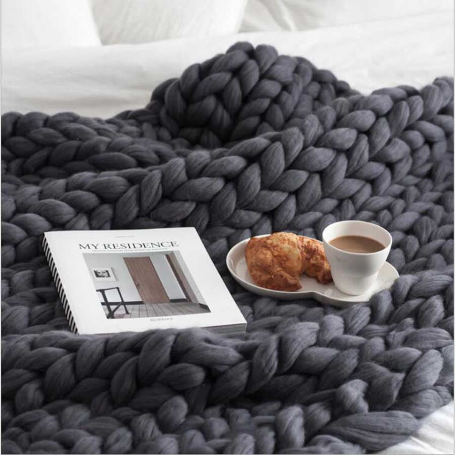 Wool Yarn Knitted Throw Blanket