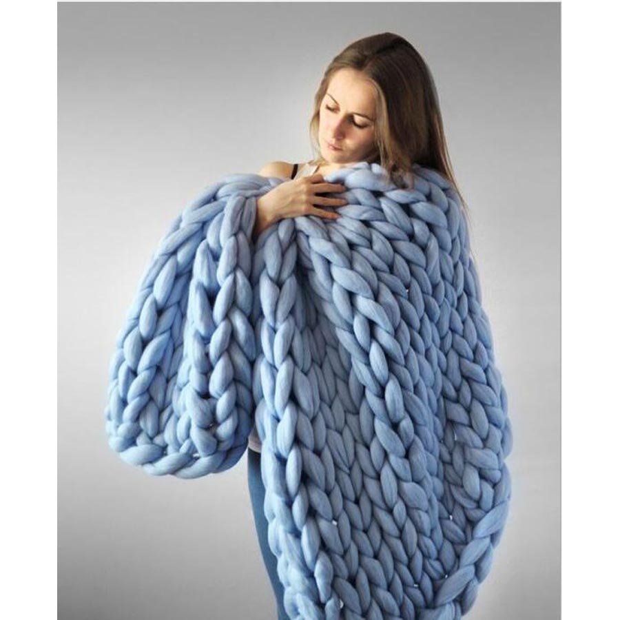 Wool Yarn Knitted Throw Blanket