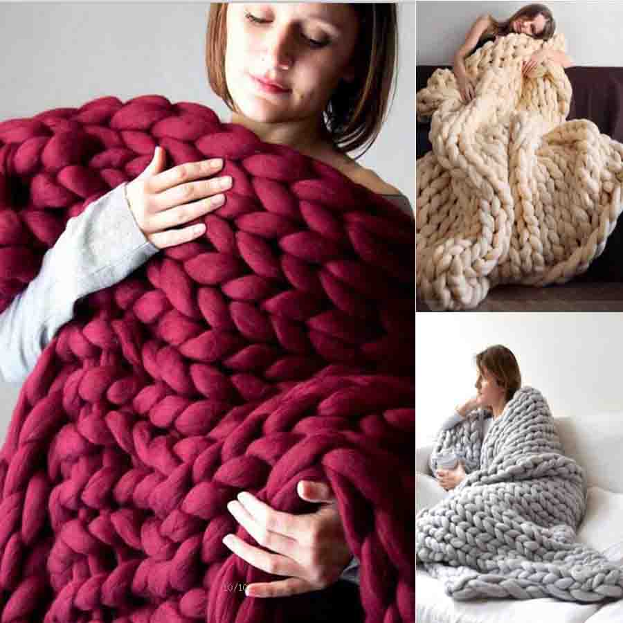 Wool Yarn Knitted Throw Blanket