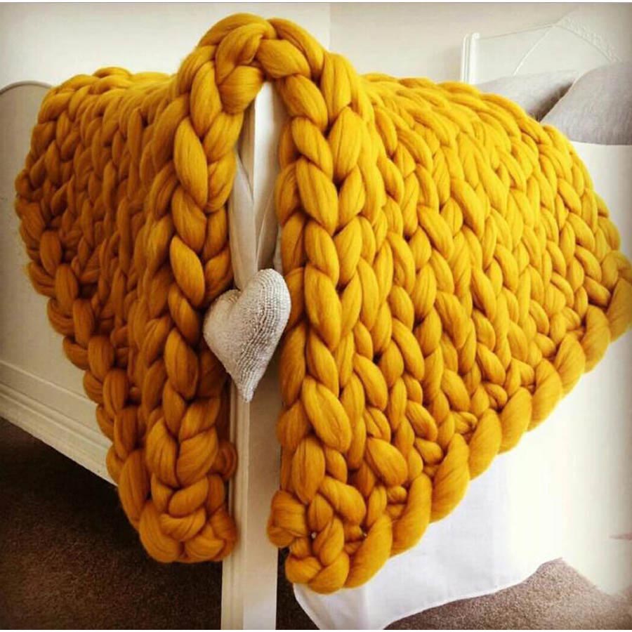 Wool Yarn Knitted Throw Blanket