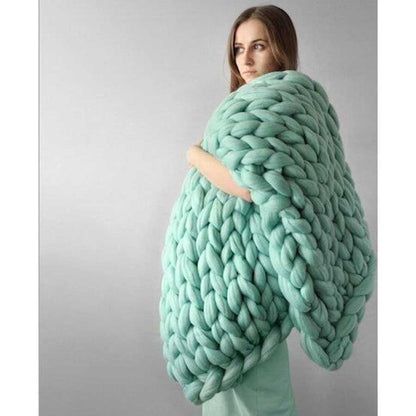 Wool Yarn Knitted Throw Blanket